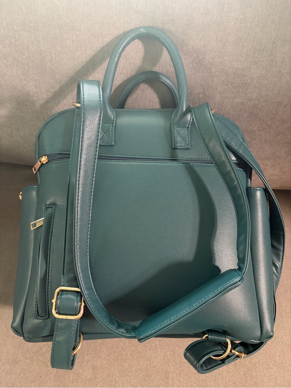 Teal Leather L Diaper Bag Backpack - Women
